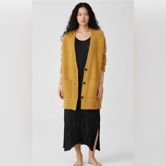 Eileen Fisher Sweaters - NWT $398 Eileen Fisher Mohair Wool V Neck Cardigan Sweater Burnished Gold Medium